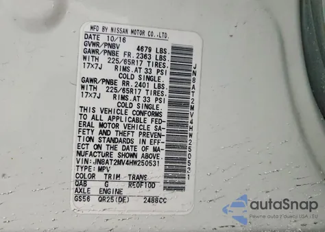 2017 Nissan Rogue S from USA, damaged, VIN JN8AT2MV4HW250531